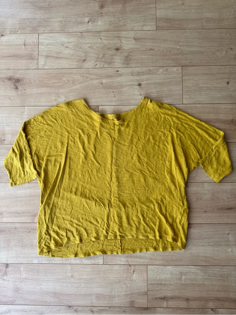 Eileen Fisher Mustard Organic Linen 3/4 Sleeve Oversized Boxy Tunic Top XL